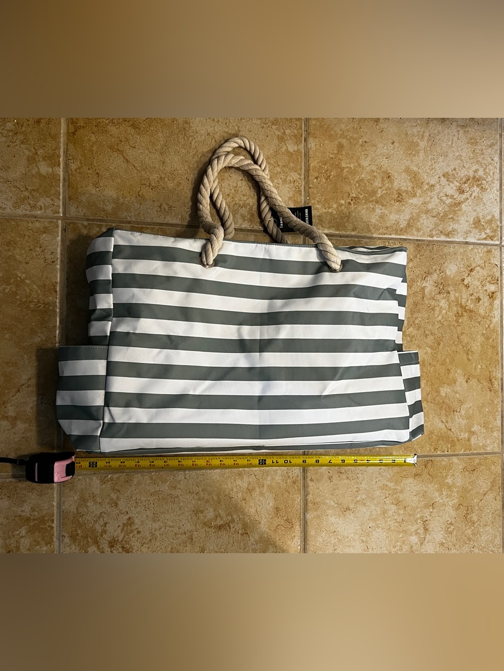 Weekender tote Rope-Handle Beach Tote - sage green & White waterproof beach
